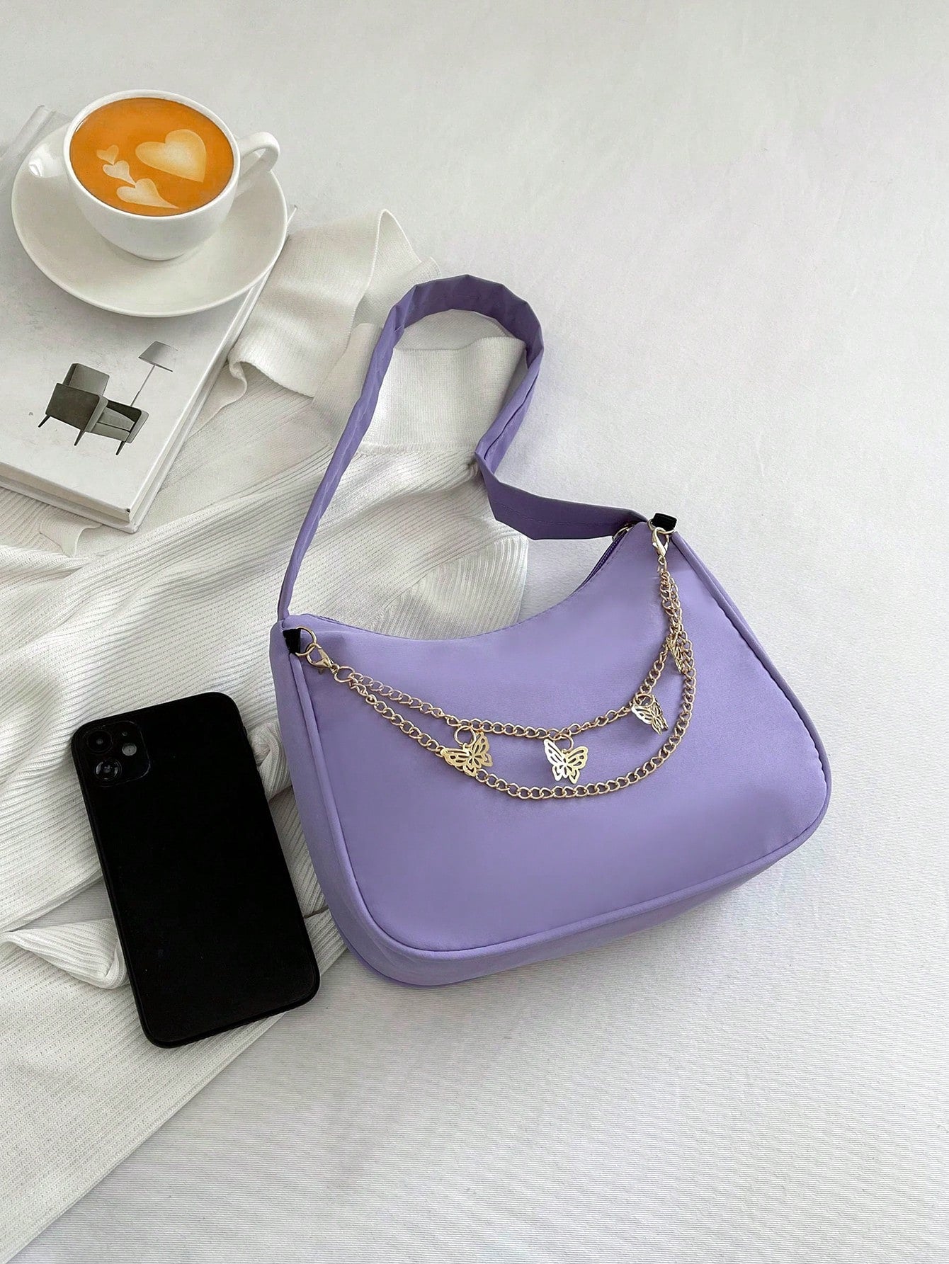 Butterfly Charm Polyester Shoulder Bag