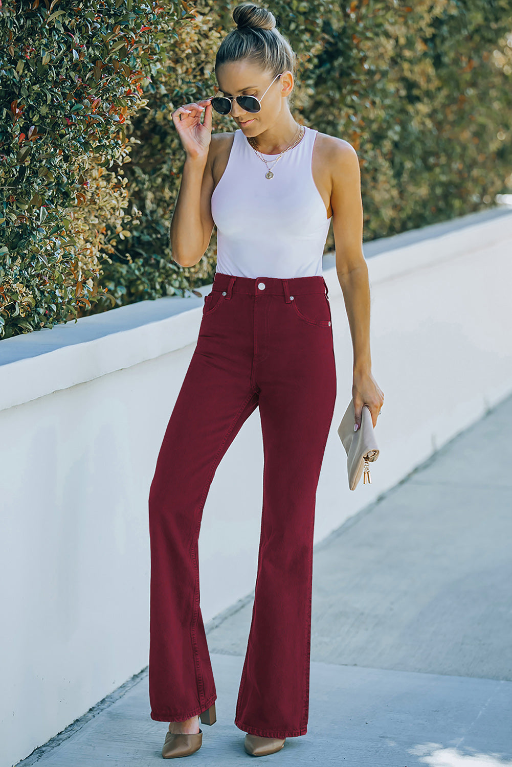 High Waist Flare Leg Jeans with Pockets